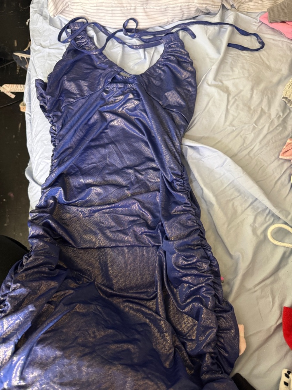 SHEIN Shimmery Navy Blue Ruched Midi Dress